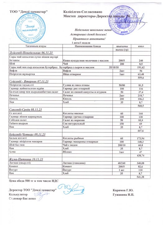 тамақтандыру кестесі