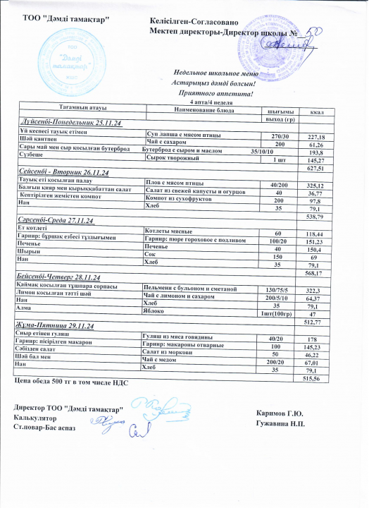 Апталық меню 25.11-29.11