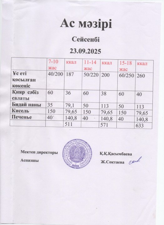 Ас мәзірі 23.09.2025