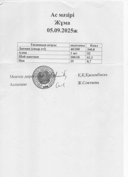 Ас мәзірі 05.09.2025