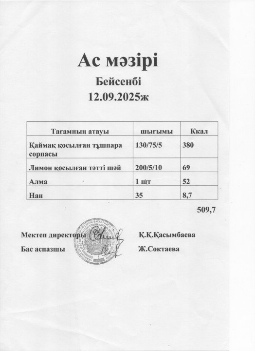 Ас мәзірі 12.09.2025